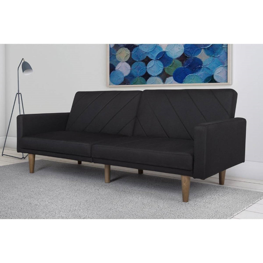 Black Mid-Century Modern Linen Upholstered Sofa Bed with Classic Wood Legs - Deals Kiosk