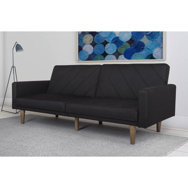 Black Mid-Century Modern Linen Upholstered Sofa Bed with Classic Wood Legs - Deals Kiosk