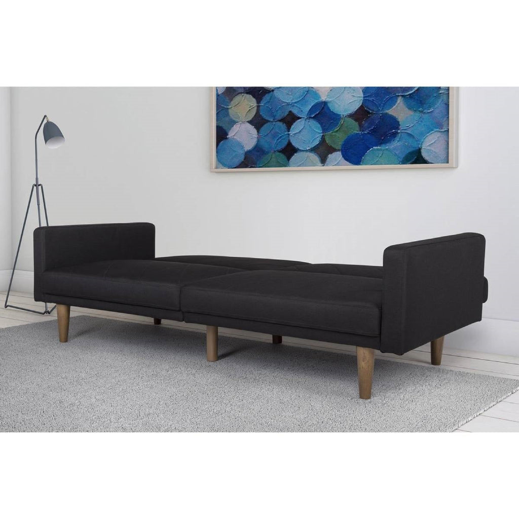 Black Mid-Century Modern Linen Upholstered Sofa Bed with Classic Wood Legs - Deals Kiosk