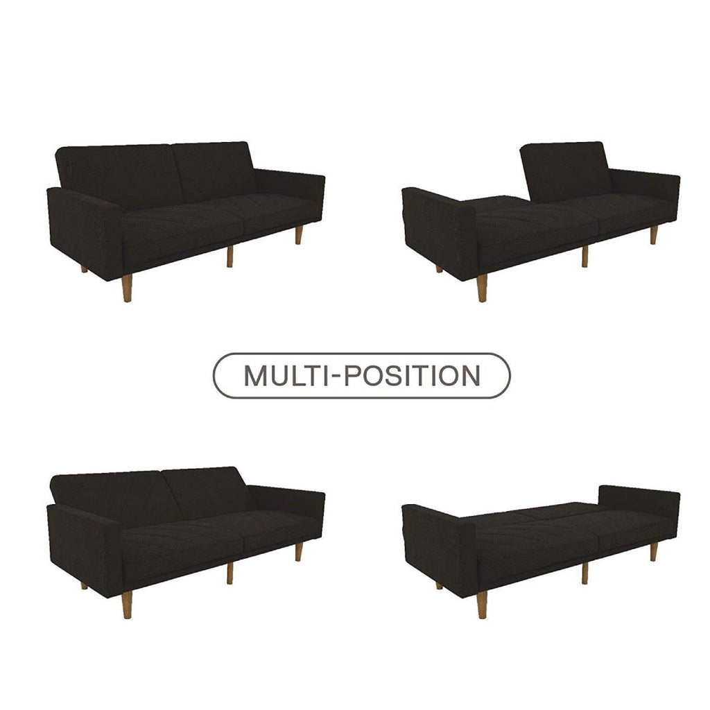 Black Mid-Century Modern Linen Upholstered Sofa Bed with Classic Wood Legs - Deals Kiosk