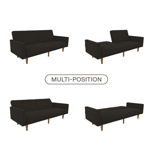 Black Mid-Century Modern Linen Upholstered Sofa Bed with Classic Wood Legs - Deals Kiosk