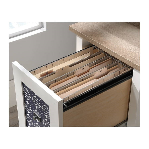 FarmHouse White Blue Oak Top 2 Drawer Office Writing Desk - Made In USA - Deals Kiosk