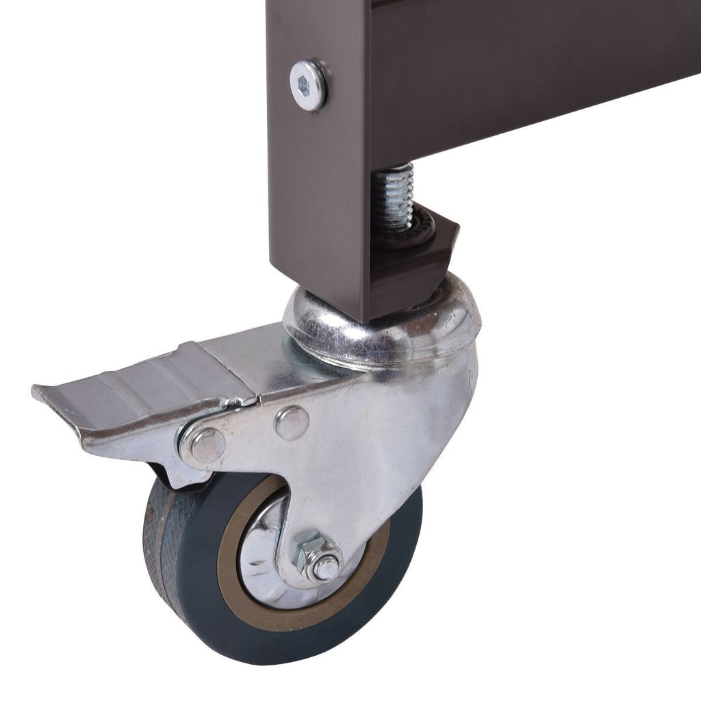 Mobile Steel Frame Laptop Computer Desk with Black Wood Top and Locking Casters - Deals Kiosk