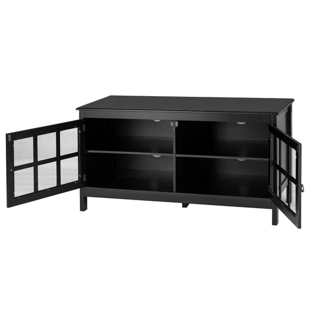 Black Wood Entertainment Center TV Stand with Glass Panel Doors - Deals Kiosk