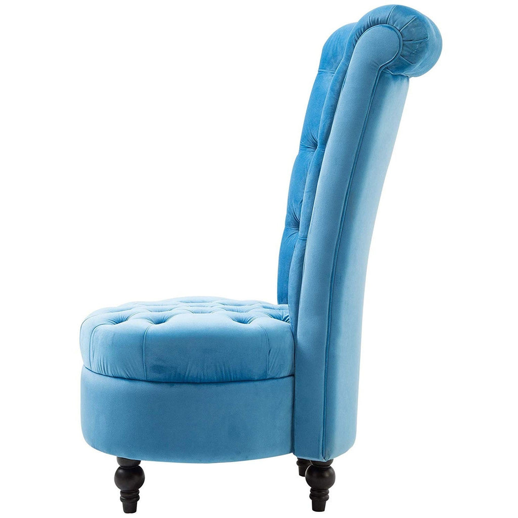 Blue Tufted High Back Plush Velvet Upholstered Accent Low Profile Chair - Deals Kiosk