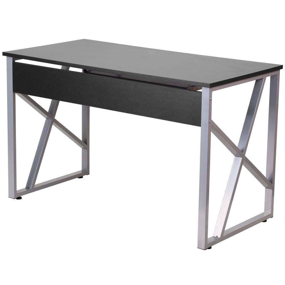 Contemporary Black Laminate Office Computer Desk with Keyboard Tray - Deals Kiosk