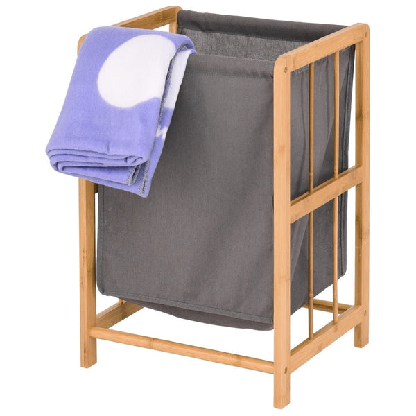 Bamboo Wood Frame Laundry Hamper with Cotton Blend Clothes Bag - Deals Kiosk