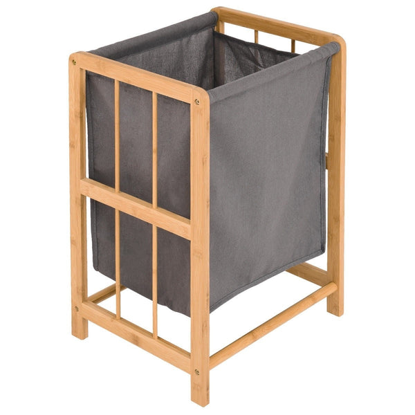 Bamboo Wood Frame Laundry Hamper with Cotton Blend Clothes Bag - Deals Kiosk