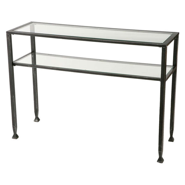 Black Metal Frame Sofa Table with Clear Tempered-Glass Top Shelves - Deals Kiosk