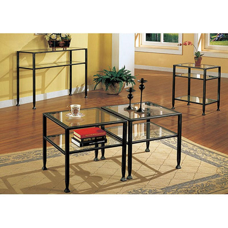 Black Metal Frame Sofa Table with Clear Tempered-Glass Top Shelves - Deals Kiosk