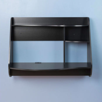 Modern Wall Mounted Laptop Computer Desk in Black Wood Finish - Deals Kiosk