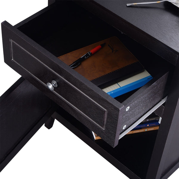 Espresso Wood 1-Drawer End Table Cabinet Nightstand - Deals Kiosk