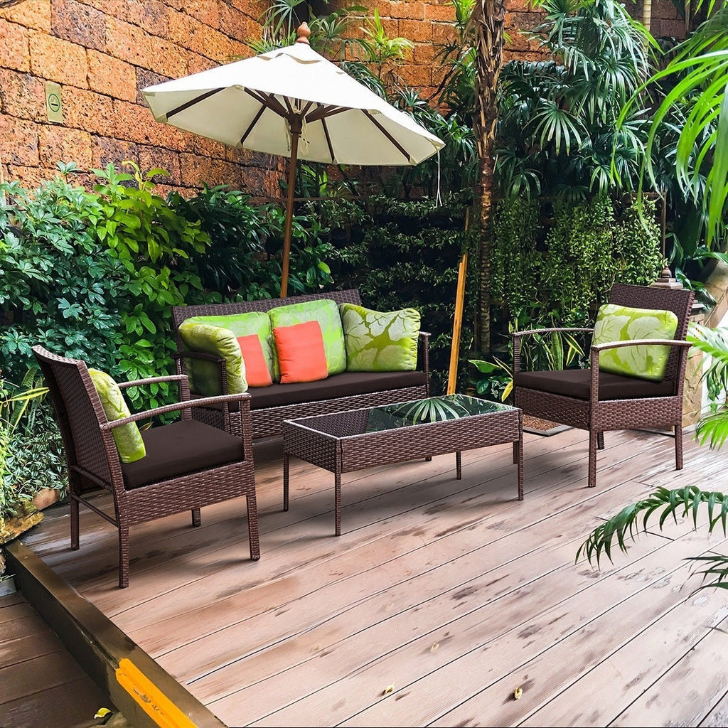 Brown 4-Piece Outdoor Rattan Patio Furniture Set - Deals Kiosk