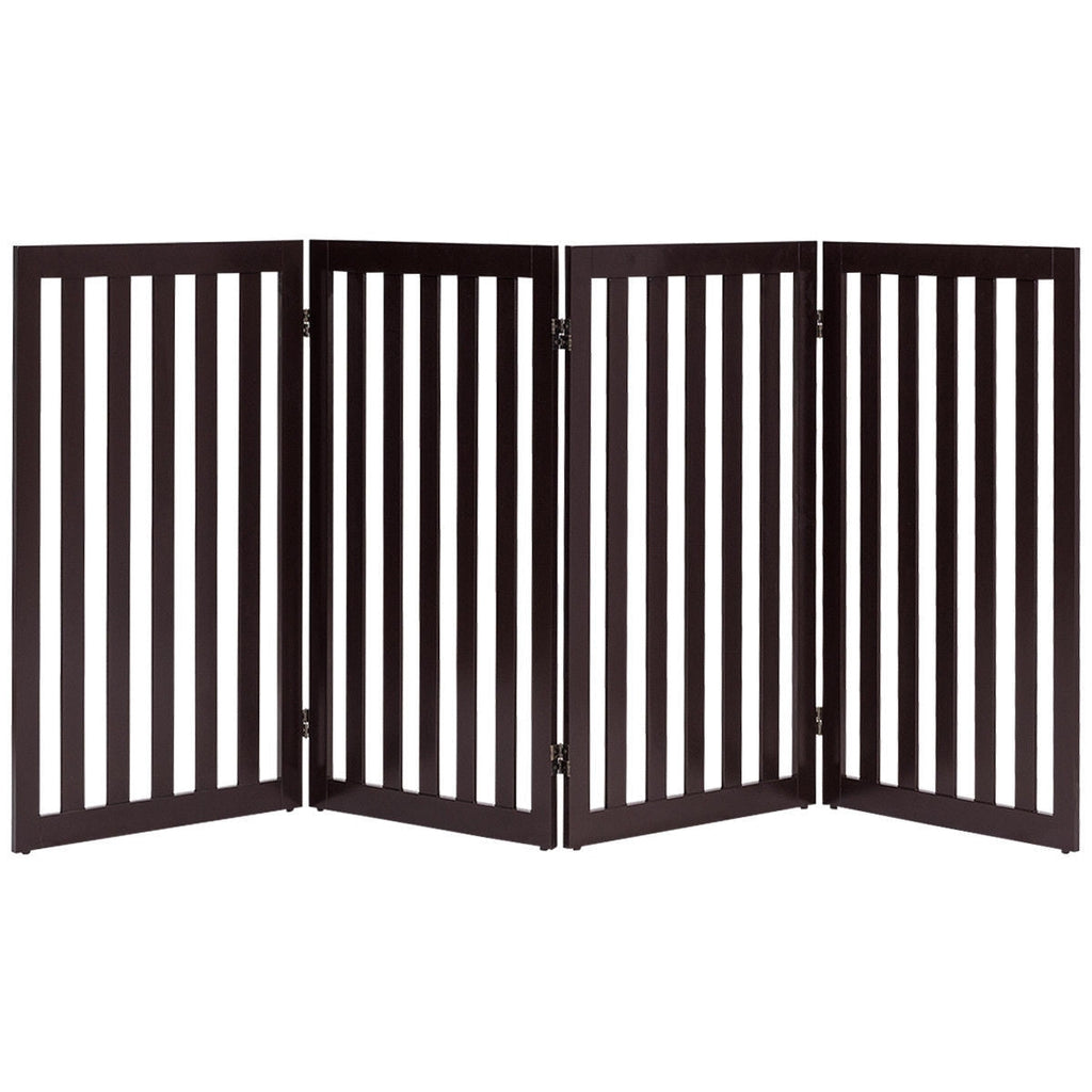 Folding 4-Panel Dog Gate Pet Fence in Brown Wood Finish