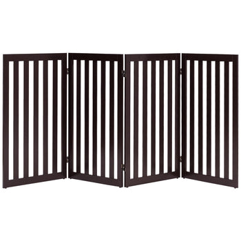 Folding 4-Panel Dog Gate Pet Fence in Brown Wood Finish