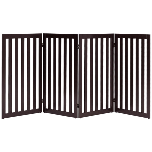 Folding 4-Panel Dog Gate Pet Fence in Brown Wood Finish