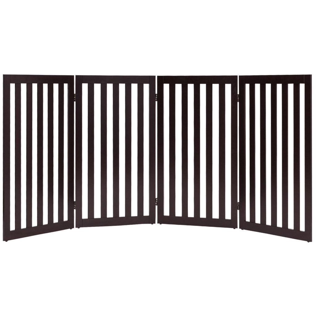 Folding 4-Panel Dog Gate Pet Fence in Brown Wood Finish - Deals Kiosk