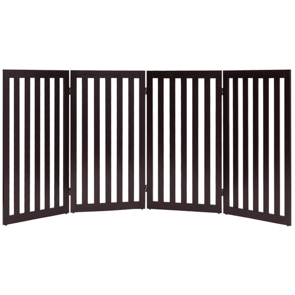 Folding 4-Panel Dog Gate Pet Fence in Brown Wood Finish - Deals Kiosk