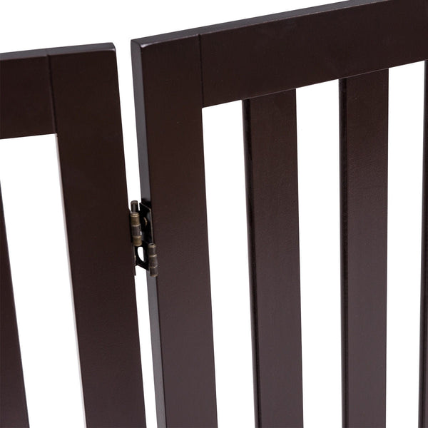 Folding 4-Panel Dog Gate Pet Fence in Brown Wood Finish - Deals Kiosk