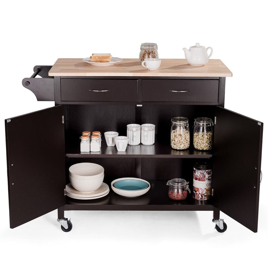 Brown Kitchen Island Storage Cart with Wood Top and Casters - Deals Kiosk