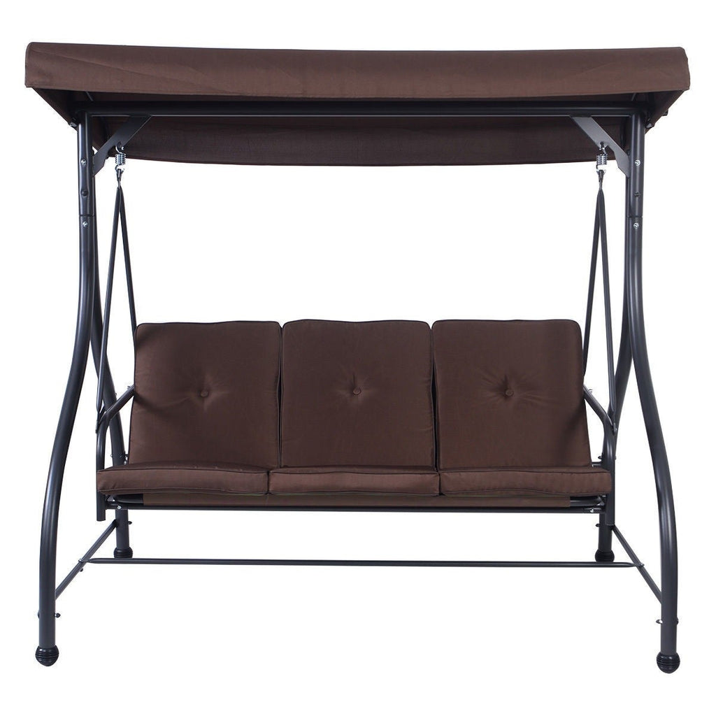 Brown Adjustable 3 Seat Cushioned Porch Patio Canopy Swing Chair - Deals Kiosk