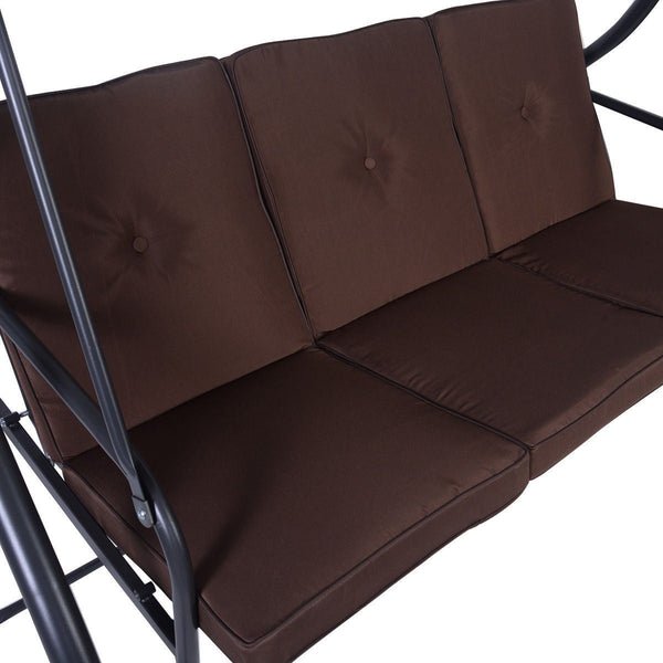 Brown Adjustable 3 Seat Cushioned Porch Patio Canopy Swing Chair - Deals Kiosk
