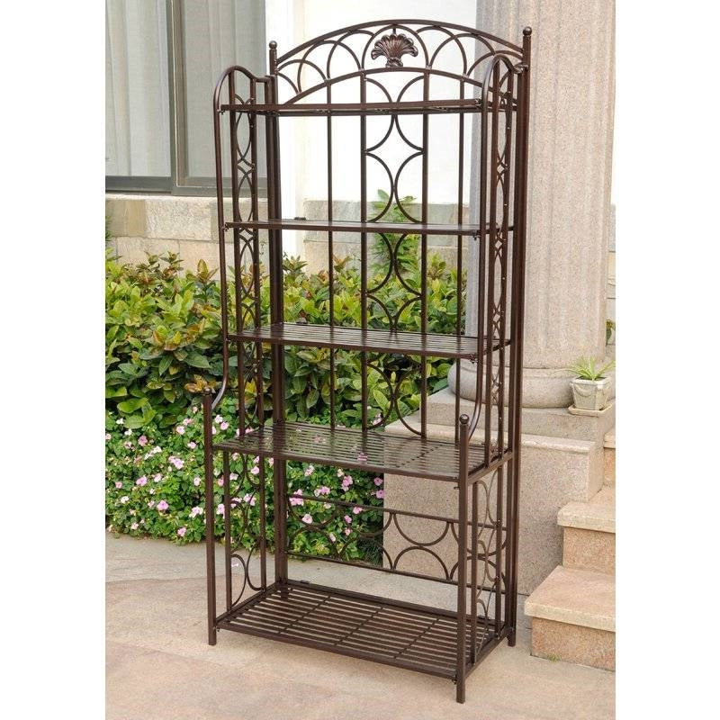 Indoor / Outdoor Wrought Iron Metal Bakers Rack 5-Shelf Plant Stand in Bronze - Deals Kiosk