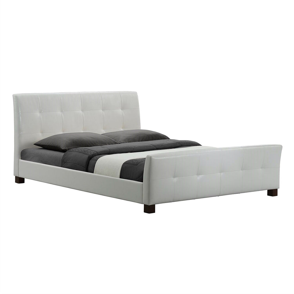 Full Modern White Faux Leather Platform Bed with Padded Headboard and Footboard - Deals Kiosk