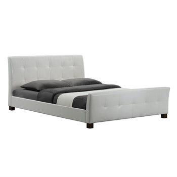 Full Modern White Faux Leather Platform Bed with Padded Headboard and Footboard - Deals Kiosk