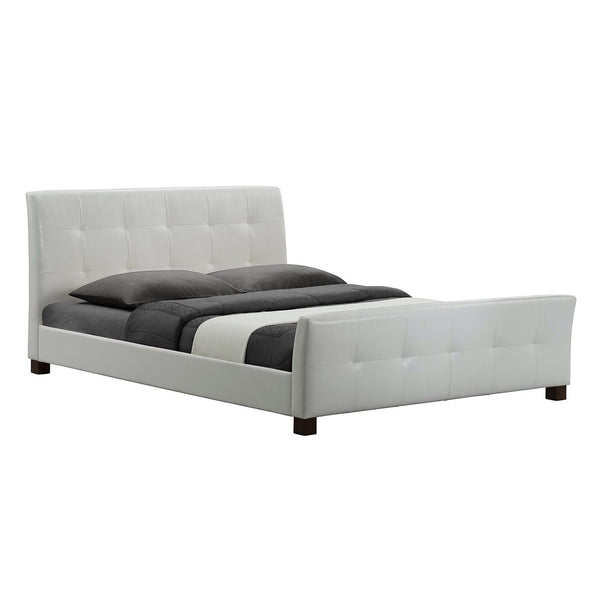 Full Modern White Faux Leather Platform Bed with Padded Headboard and Footboard - Deals Kiosk