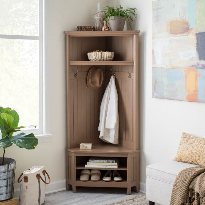 Driftwood Birch Corner Hall Tree Shoe Cubbie Hat Storage Rack - Deals Kiosk