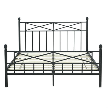 Full size Matte Black Metal Platform Bed Frame with Headboard Footboard and Wood Slats - Deals Kiosk