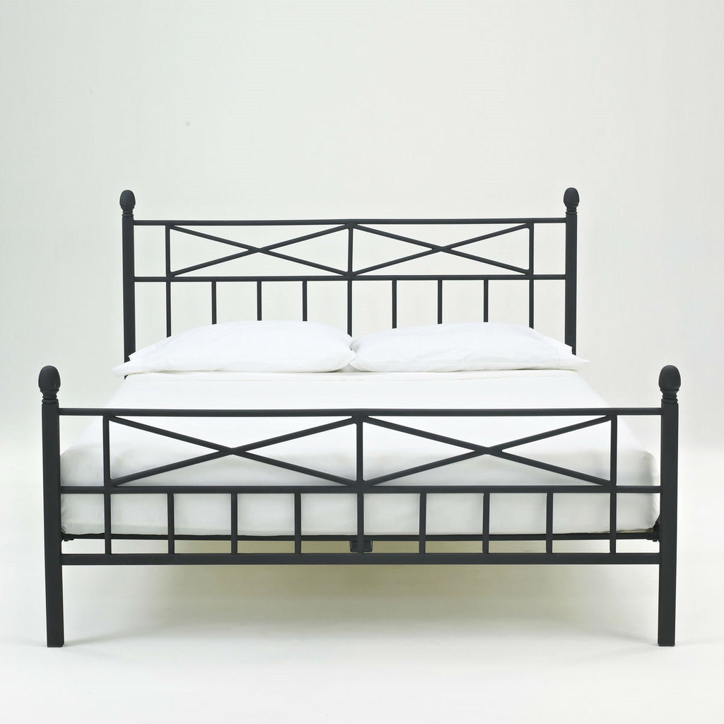Full size Matte Black Metal Platform Bed Frame with Headboard Footboard and Wood Slats - Deals Kiosk