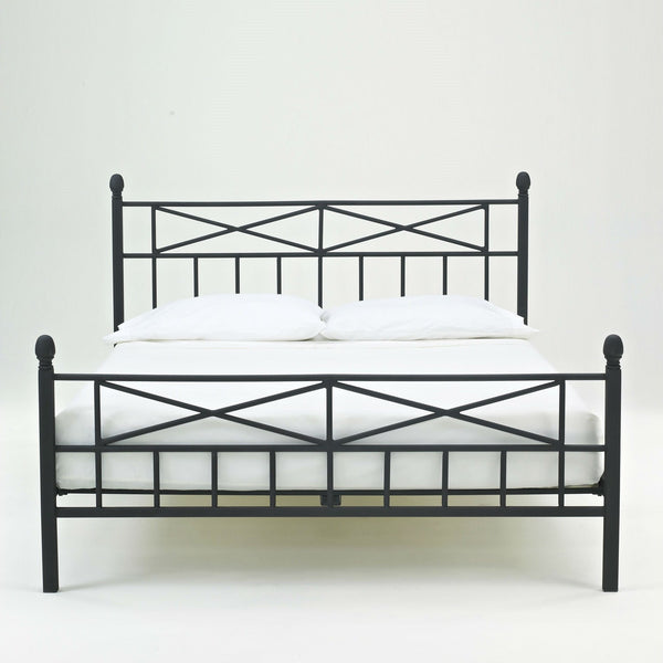 Full size Matte Black Metal Platform Bed Frame with Headboard Footboard and Wood Slats - Deals Kiosk