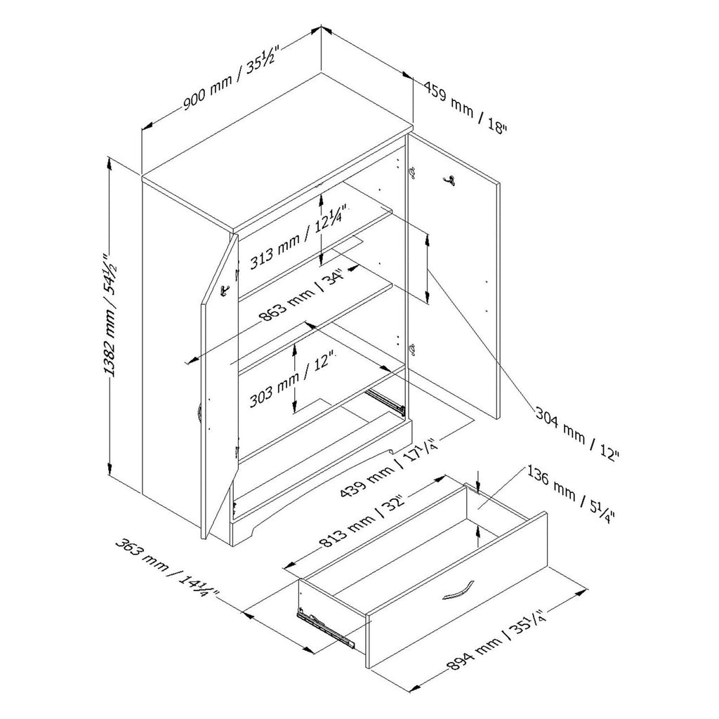 Black 2-Door Bedroom Armoire Waredrobe with Bottom Storage Drawer - Deals Kiosk