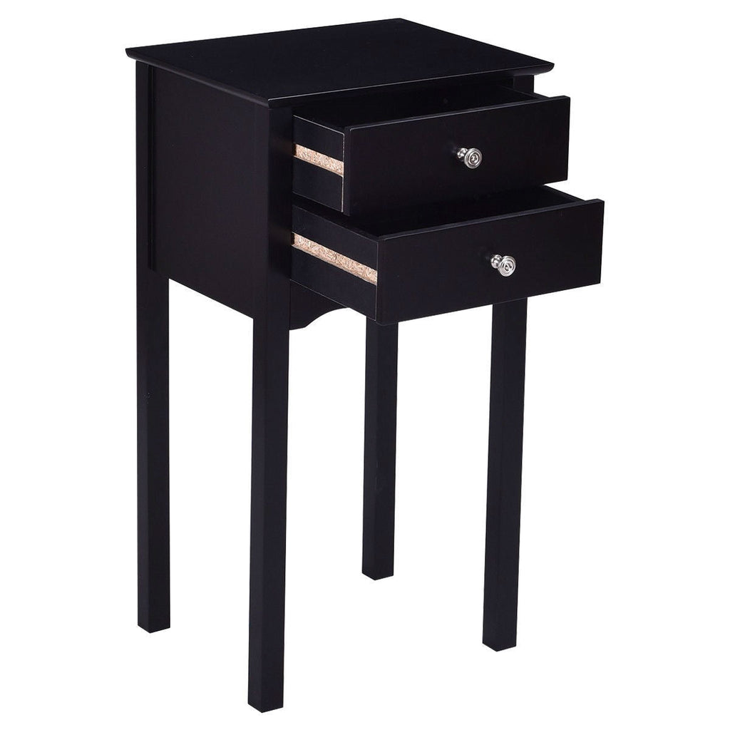 Elegant 2-Drawer End Table Nightstand Side Table in Black Wood Finish - Deals Kiosk