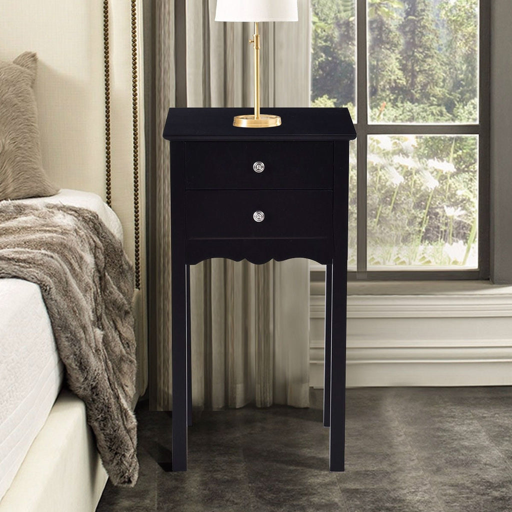 Elegant 2-Drawer End Table Nightstand Side Table in Black Wood Finish - Deals Kiosk