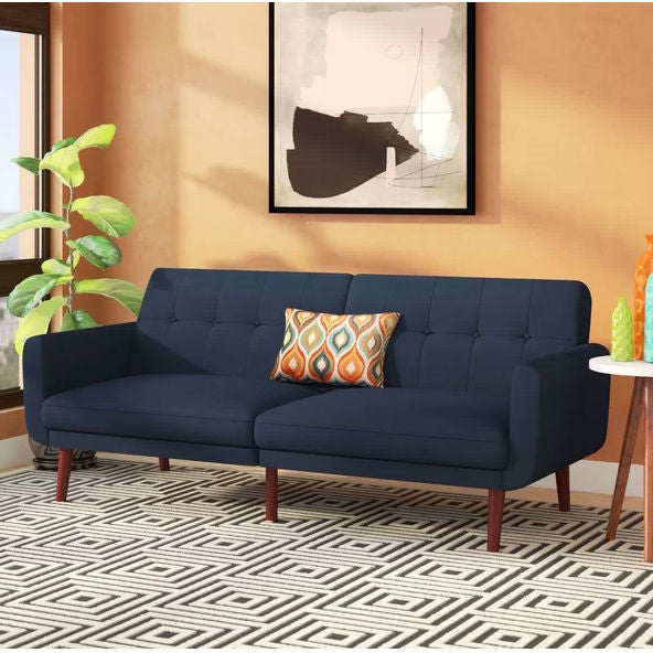 Blue Velvet Modern Mid-Century Style Upholstered Sleeper Sofa Bed - Deals Kiosk