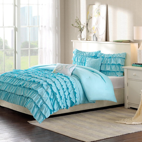 Light Blue Full/Queen 5-Piece Comforter Set w/ 2 Shams & 2 Pillows - Deals Kiosk