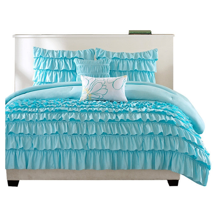Light Blue Full/Queen 5-Piece Comforter Set w/ 2 Shams & 2 Pillows - Deals Kiosk