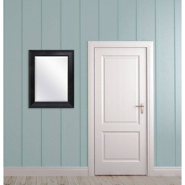 Black 27.5 x 21.5 inch Beveled Bathroom Mirror with Wall Hangers - Deals Kiosk