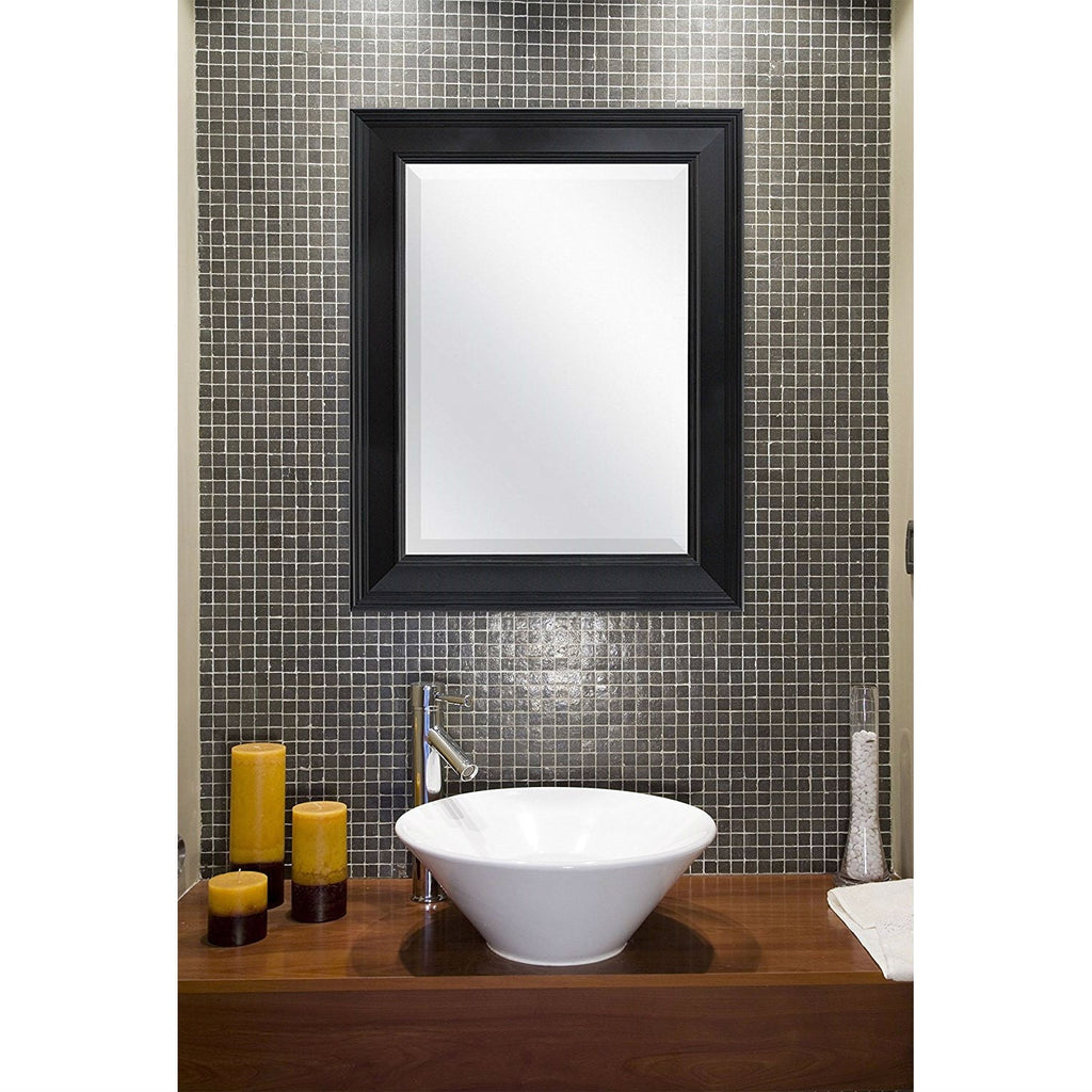 Black 27.5 x 21.5 inch Beveled Bathroom Mirror with Wall Hangers - Deals Kiosk