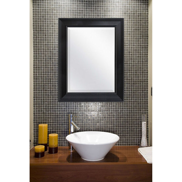 Black 27.5 x 21.5 inch Beveled Bathroom Mirror with Wall Hangers - Deals Kiosk