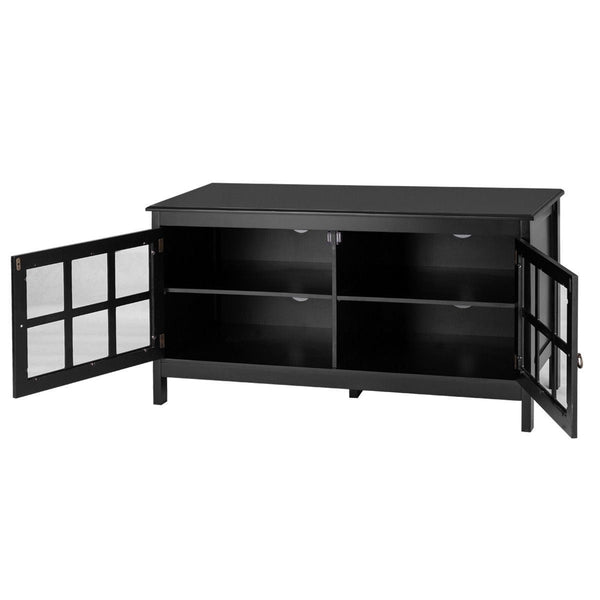 Black Wood TV Stand with Glass Panel Doors for up to 50-inch TV - Deals Kiosk