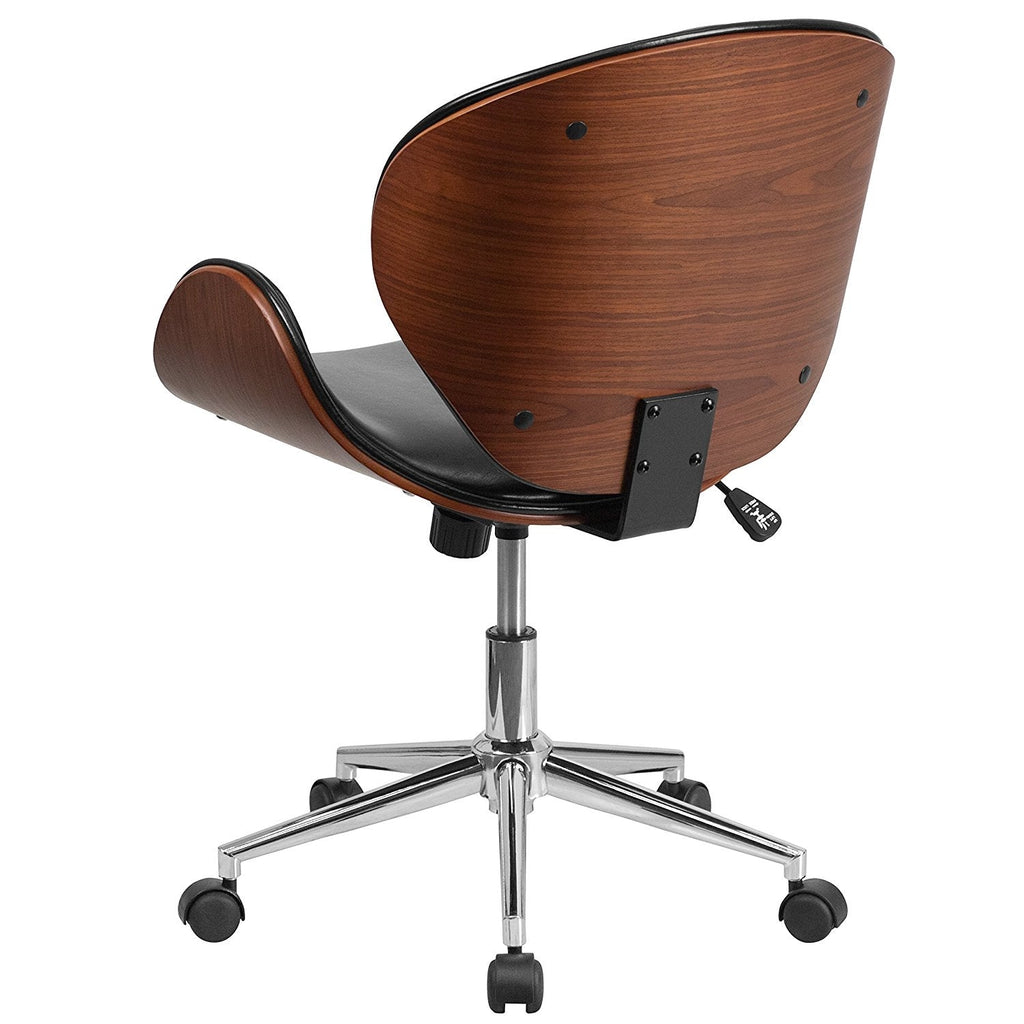 Mid-Back Walnut / Black Faux Leather Office Chair with Curved Bentwood Seat - Deals Kiosk