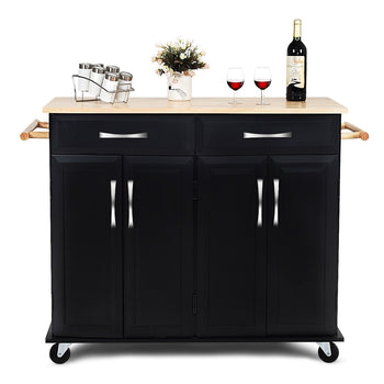 Black Kitchen Island Storage Cabinet Cart with Wood Top and Wheels - Deals Kiosk