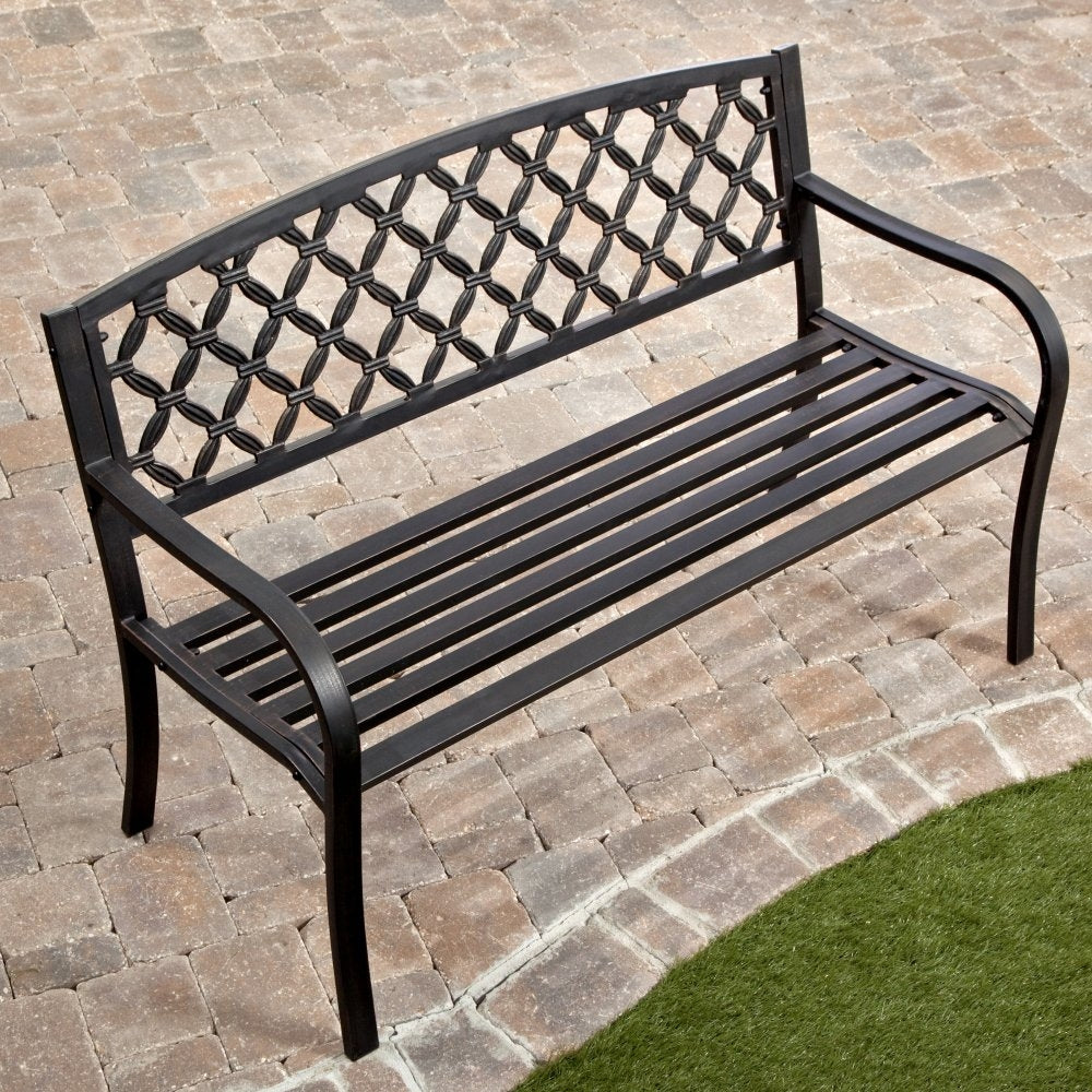 4-Ft Metal Garden Bench with Bronze Highlights over Antique Black Finish - Deals Kiosk