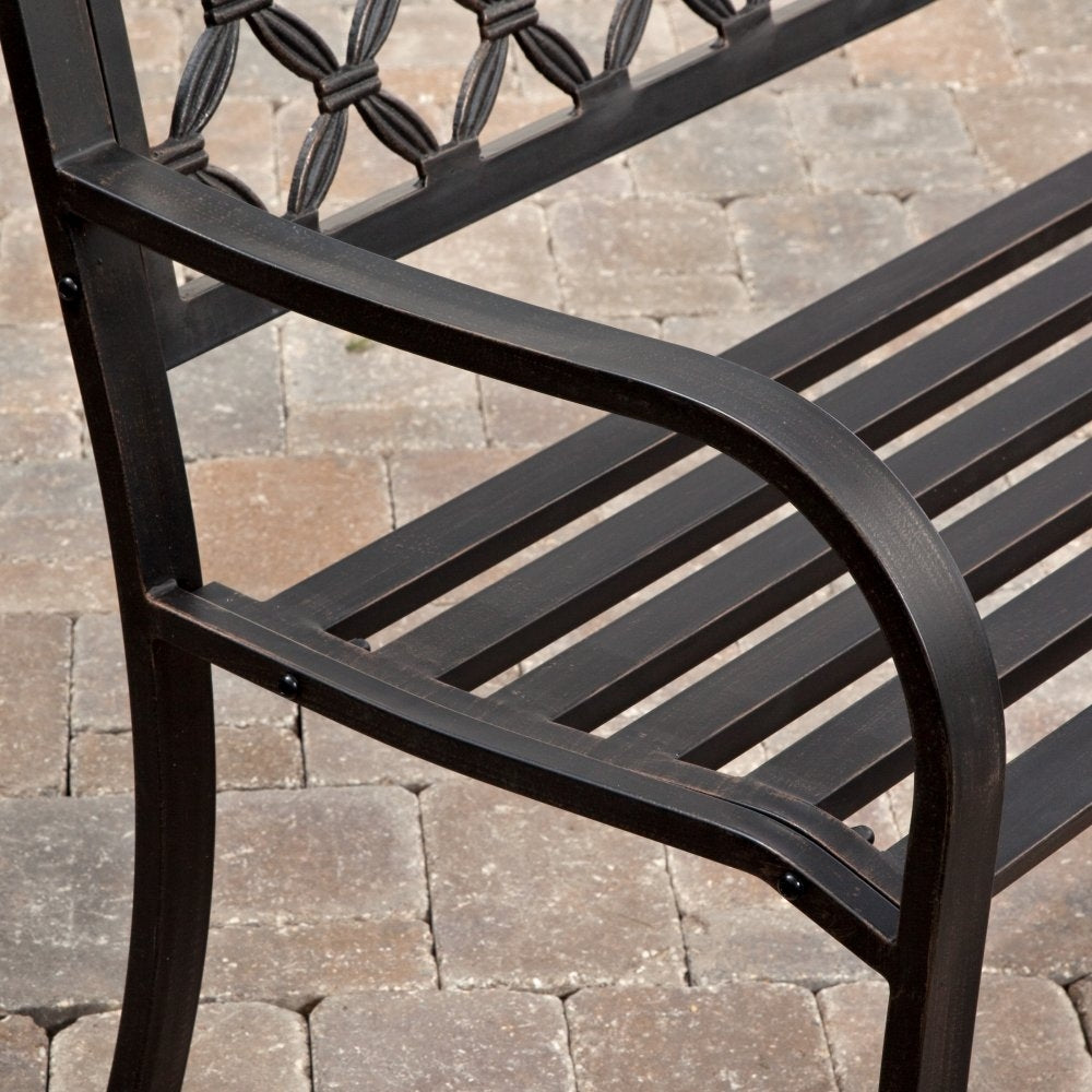 4-Ft Metal Garden Bench with Bronze Highlights over Antique Black Finish - Deals Kiosk