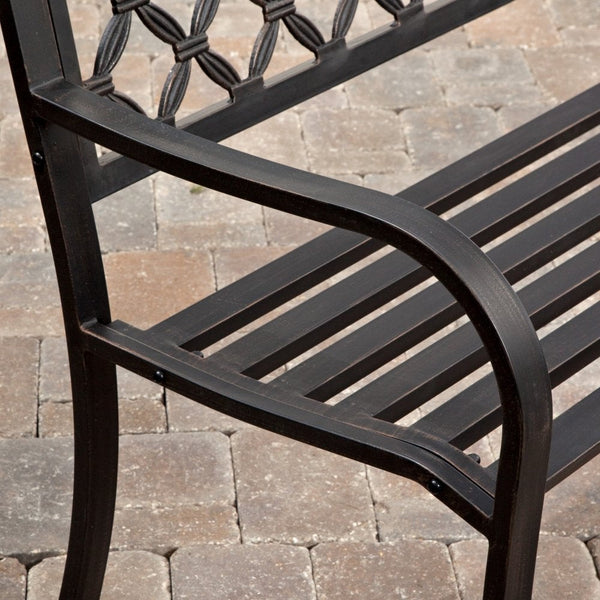4-Ft Metal Garden Bench with Bronze Highlights over Antique Black Finish - Deals Kiosk