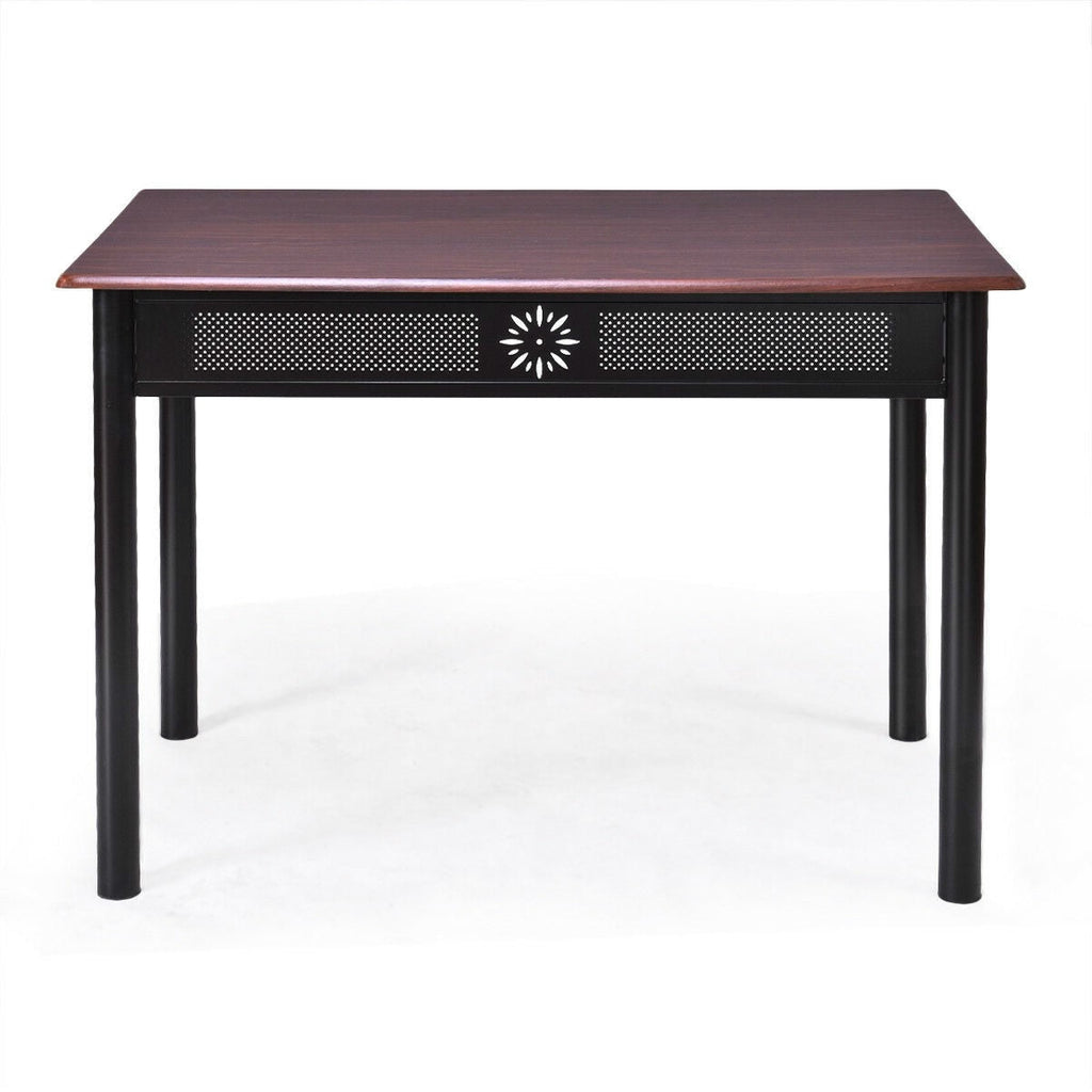 5-Piece Black Brown Dining Set Wood Metal Table Chairs with Cushions - Deals Kiosk